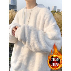 港風潮牌毛絨衛衣男韓版潮流百搭寬松保暖秋冬毛衣情侶外套打底衫