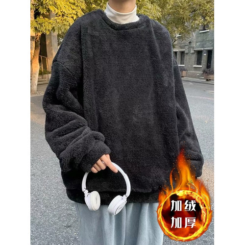 港風潮牌毛絨衛衣男韓版潮流百搭寬松保暖秋冬毛衣情侶外套打底衫