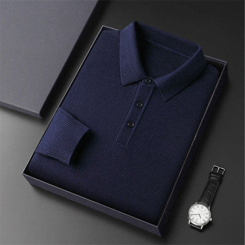 鄂爾多加厚羊毛衫中老年男秋冬季保暖純色翻領毛衣中年大碼爸爸裝