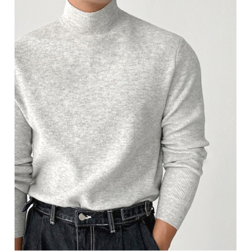 歐貨高級包芯紗針織衫男美式修身型半高領純色毛衣內搭打底羊毛衫