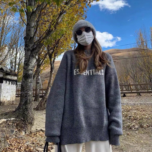 FOG復線潮牌ESSENTIALS美式高街秋冬字母提花寬松圓領針織衫毛衣