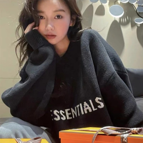 FOG復線潮牌ESSENTIALS美式高街秋冬字母提花寬松圓領針織衫毛衣