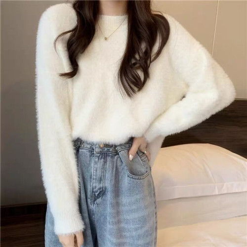 水貂絨毛衣女士2025秋冬新款韓版寬松圓領外穿上衣學生針織衫內搭