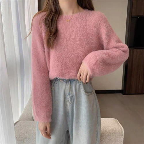 水貂絨毛衣女士2025秋冬新款韓版寬松圓領外穿上衣學生針織衫內搭