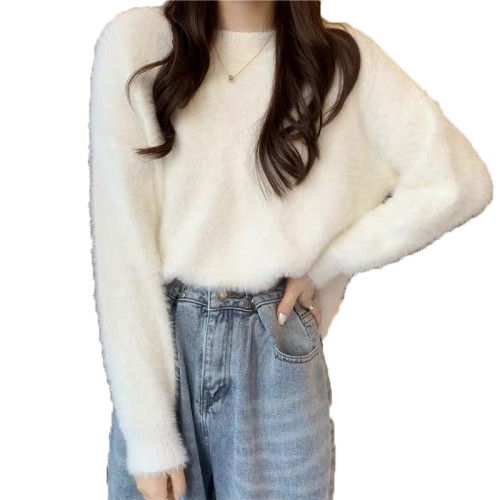 水貂絨毛衣女士2025秋冬新款韓版寬松圓領外穿上衣學生針織衫內搭