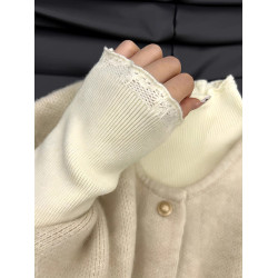 小香風內搭軟糯針織衫毛衣女2025秋冬款鉤花木耳邊半高領打底上衣