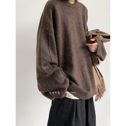 Jiwuus 秋冬日系復古純色針織衫男女生學院風寬鬆中性美拉德毛衣