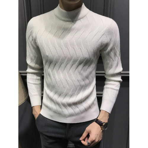 冬季半高領毛衣男新款加絨加厚內搭秋冬保暖男士打底修身針織毛衫