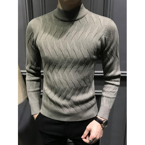 冬季半高領毛衣男新款加絨加厚內搭秋冬保暖男士打底修身針織毛衫
