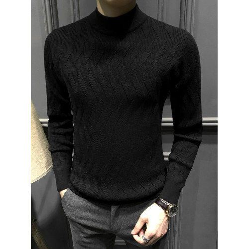 冬季半高領毛衣男新款加絨加厚內搭秋冬保暖男士打底修身針織毛衫