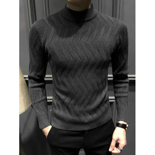 冬季半高領毛衣男新款加絨加厚內搭秋冬保暖男士打底修身針織毛衫
