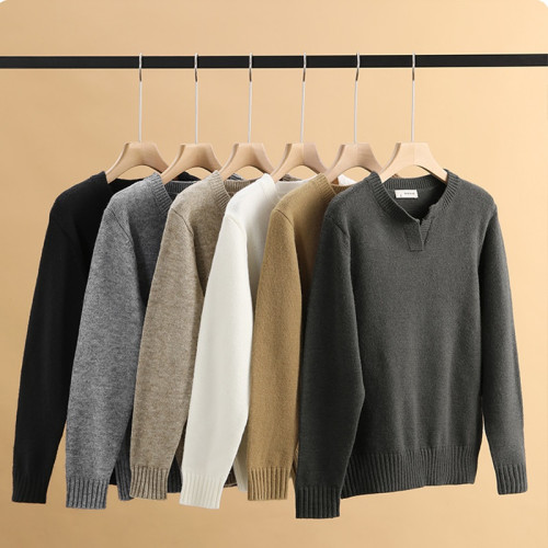 秋冬V領男品質螺紋毛線上衣純色休閒長袖針織打底衫內搭毛衣外套