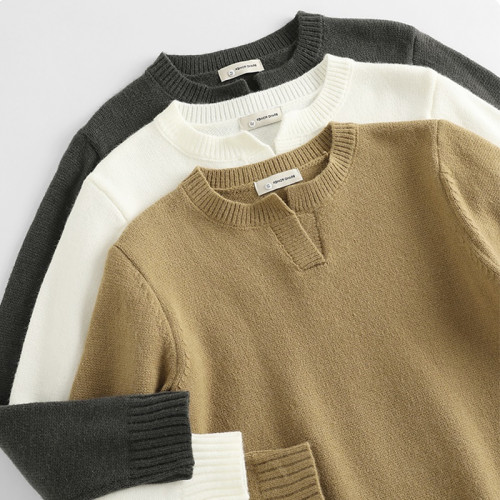 秋冬V領男品質螺紋毛線上衣純色休閒長袖針織打底衫內搭毛衣外套