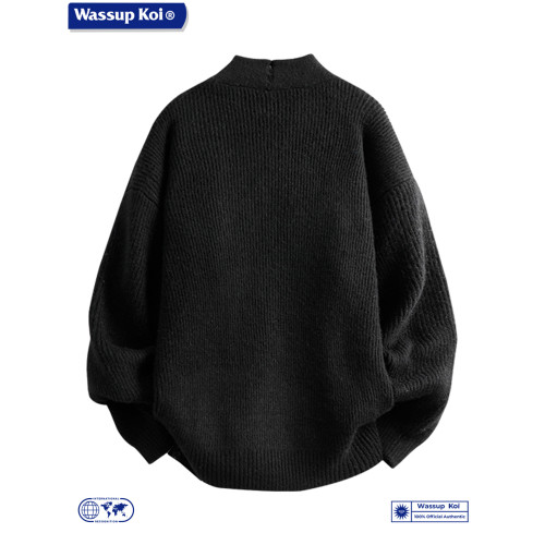 WASSUP KOI新中式極簡復古男士V領針織衫灰色寬松慵懶風毛衣外套