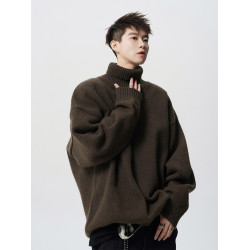 重磅慵懶純色高領毛衣男冬美式復古oversize線衣情侶款百搭針織衫