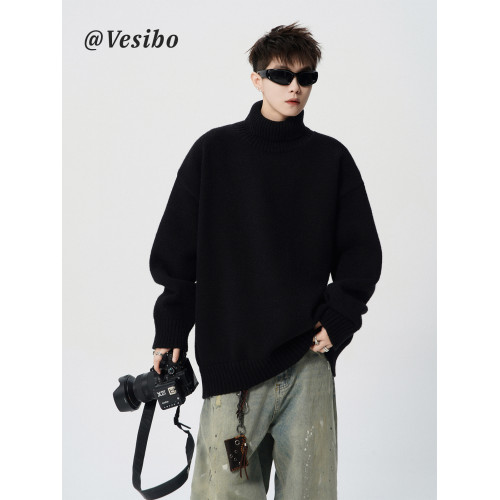 重磅慵懶純色高領毛衣男冬美式復古oversize線衣情侶款百搭針織衫