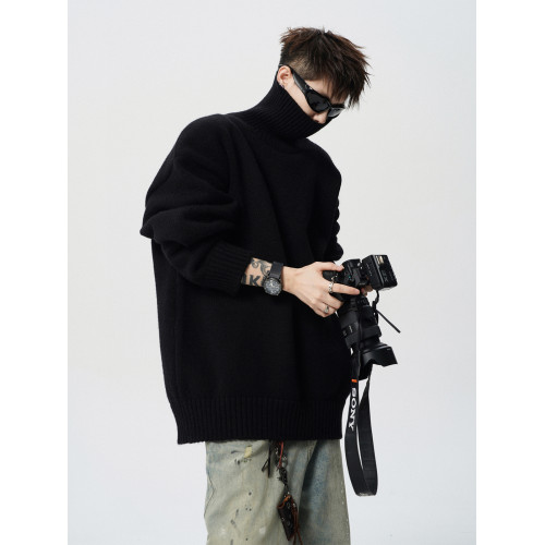 重磅慵懶純色高領毛衣男冬美式復古oversize線衣情侶款百搭針織衫