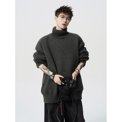 重磅慵懶純色高領毛衣男冬美式復古oversize線衣情侶款百搭針織衫