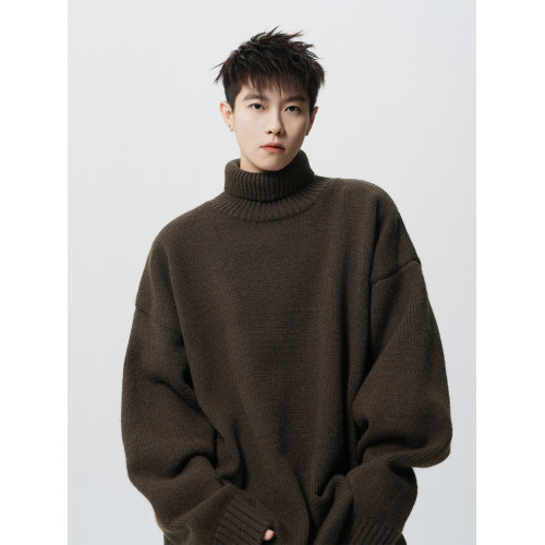 重磅慵懶純色高領毛衣男冬美式復古oversize線衣情侶款百搭針織衫