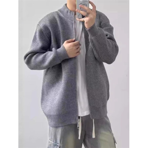 高級感灰色拉鍊毛衣男裝大碼春秋半高領針織開衫線衣慵懶正肩外套