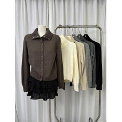 秋冬新款韓系氣質高領單排釦長袖針織開衫外穿寬松顯瘦毛衣短外套