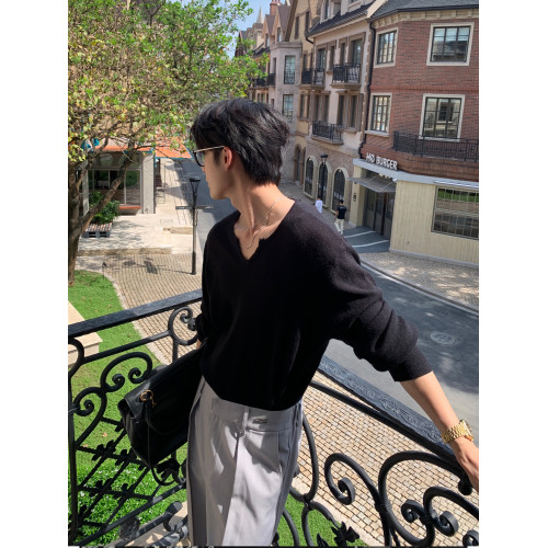 Hualun冬季內搭男生針織衫打底T恤薄款男裝上衣cleanfit休閒毛衣