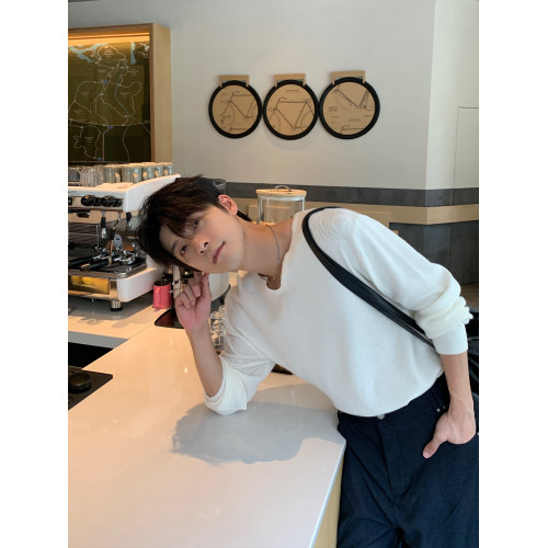 Hualun冬季內搭男生針織衫打底T恤薄款男裝上衣cleanfit休閒毛衣