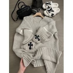 韓系復古設計感長袖外穿毛衣女秋冬新款寬松慵懶風時尚套頭針織衫