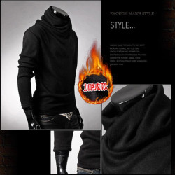 加絨加厚長袖上衣堆堆領打底衫男士高領針織黑色內搭衣服彈力冬季