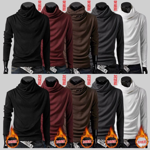 加絨加厚長袖上衣堆堆領打底衫男士高領針織黑色內搭衣服彈力冬季