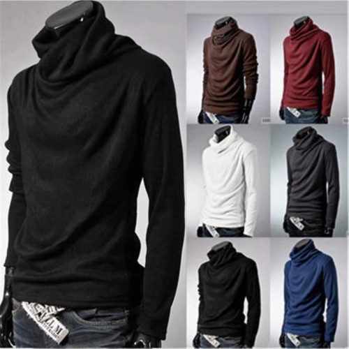 加絨加厚長袖上衣堆堆領打底衫男士高領針織黑色內搭衣服彈力冬季