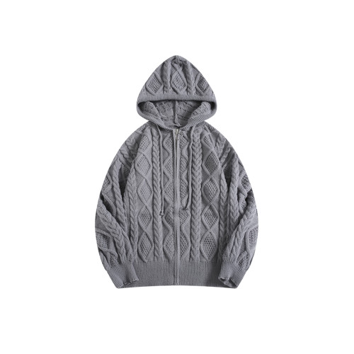 BOYUE帛躍秋冬加厚麻花紋理針織外套連帽慵懶風ins百搭拉鍊毛衣男 BOYUE帛躍秋冬加厚麻花紋理針織外套連帽慵懶風ins百搭拉鍊毛衣男