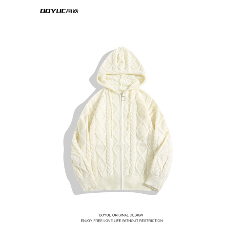 BOYUE帛躍秋冬加厚麻花紋理針織外套連帽慵懶風ins百搭拉鍊毛衣男 BOYUE帛躍秋冬加厚麻花紋理針織外套連帽慵懶風ins百搭拉鍊毛衣男