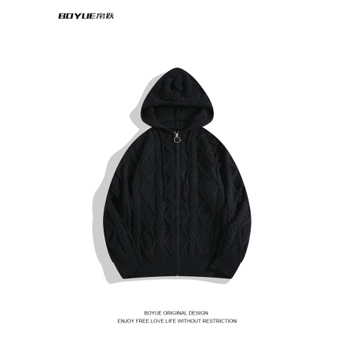 BOYUE帛躍秋冬加厚麻花紋理針織外套連帽慵懶風ins百搭拉鍊毛衣男 BOYUE帛躍秋冬加厚麻花紋理針織外套連帽慵懶風ins百搭拉鍊毛衣男