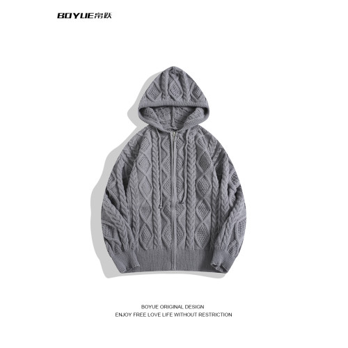 BOYUE帛躍秋冬加厚麻花紋理針織外套連帽慵懶風ins百搭拉鍊毛衣男 BOYUE帛躍秋冬加厚麻花紋理針織外套連帽慵懶風ins百搭拉鍊毛衣男