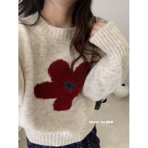 韓系花朵提花圓領毛衣女2025秋冬寬松洋氣短款套頭毛針織衫上衣潮 韓系花朵提花圓領毛衣女2025秋冬寬松洋氣短款套頭毛針織衫上衣潮