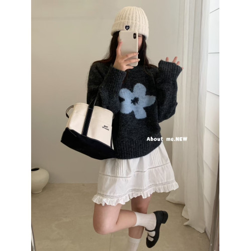 韓系花朵提花圓領毛衣女2025秋冬寬松洋氣短款套頭毛針織衫上衣潮 韓系花朵提花圓領毛衣女2025秋冬寬松洋氣短款套頭毛針織衫上衣潮