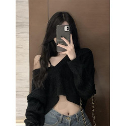 麻花毛衣罩衫女裝秋季2022年新款針織衫v領短款寬松外穿長袖上衣