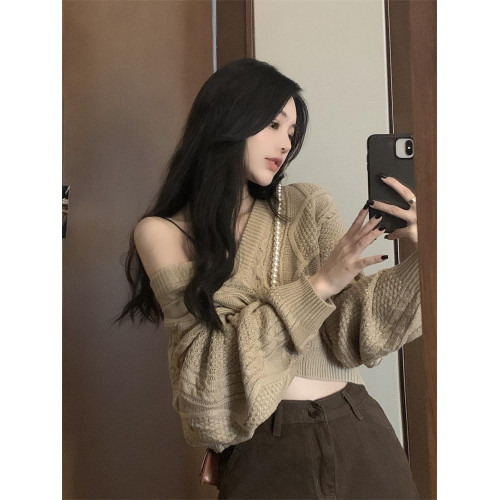 麻花毛衣罩衫女裝秋季2022年新款針織衫v領短款寬松外穿長袖上衣 麻花毛衣罩衫女裝秋季2022年新款針織衫v領短款寬松外穿長袖上衣