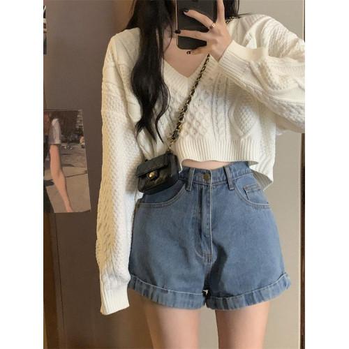 麻花毛衣罩衫女裝秋季2022年新款針織衫v領短款寬松外穿長袖上衣 麻花毛衣罩衫女裝秋季2022年新款針織衫v領短款寬松外穿長袖上衣