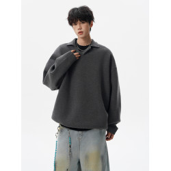 美式純色POLO領針織衫男冬高街休閒情侶毛衣潮牌cleanfit百搭上衣