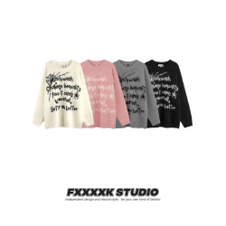 FXK原創 美式高街亞比風蜘蛛刺綉提花針織衫寬鬆情侶水貂毛毛衣