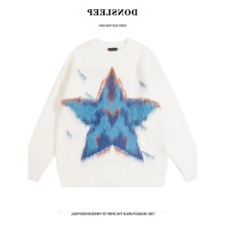 美式復古仿貂毛五角星星毛衣男女冬季高級感慵懶風潮牌針織衫外套