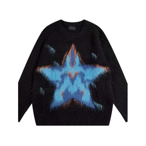 美式復古仿貂毛五角星星毛衣男女冬季高級感慵懶風潮牌針織衫外套