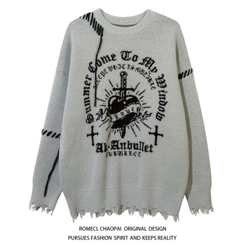 ROMECL暗黑寬鬆休閒亞文化毛衣男女美式休閒亞比風oversize針織衫