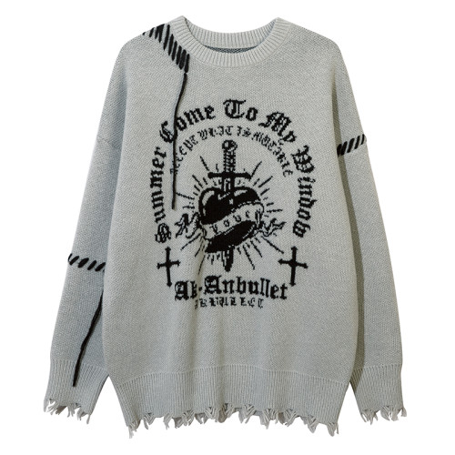 ROMECL暗黑寬鬆休閒亞文化毛衣男女美式休閒亞比風oversize針織衫