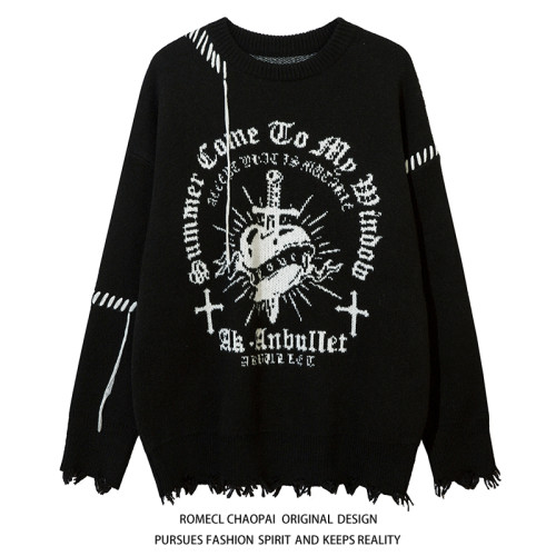 ROMECL暗黑寬鬆休閒亞文化毛衣男女美式休閒亞比風oversize針織衫