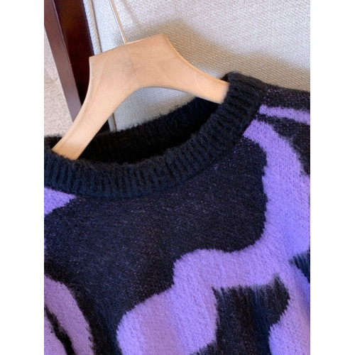 歐貨時尚漂亮紫色豹紋毛衣女早秋裝大碼胖mm顯瘦中長款針織衫上衣