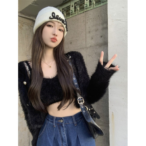 藍色水貂毛v領針織外套女秋季軟糯寬松毛絨開衫上衣白色短款毛衣 藍色水貂毛v領針織外套女秋季軟糯寬松毛絨開衫上衣白色短款毛衣