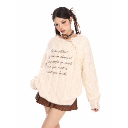 BIGGOLD韓系氛圍感字母系帶軟糯馬海毛毛衣女秋冬慵懶風甜美上衣 BIGGOLD韓系氛圍感字母系帶軟糯馬海毛毛衣女秋冬慵懶風甜美上衣